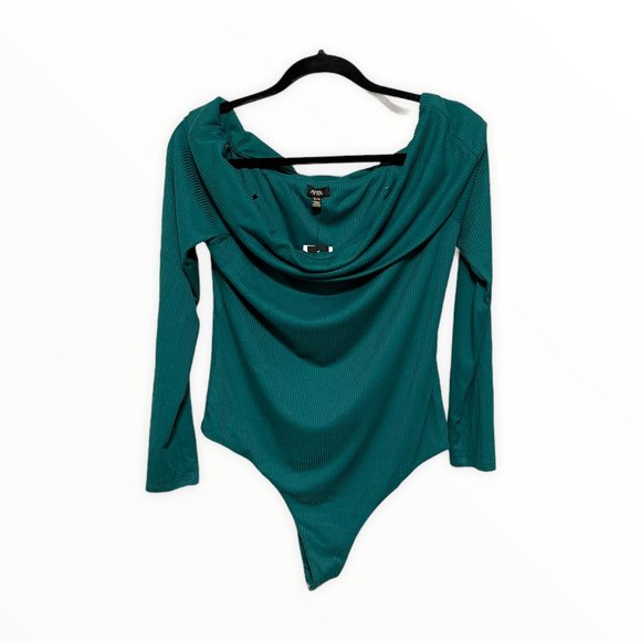 AFRM XL Nia Long Sleeve On Off Shoulder Emerald Green Bodysuit NWT - Picture 2 of 7
